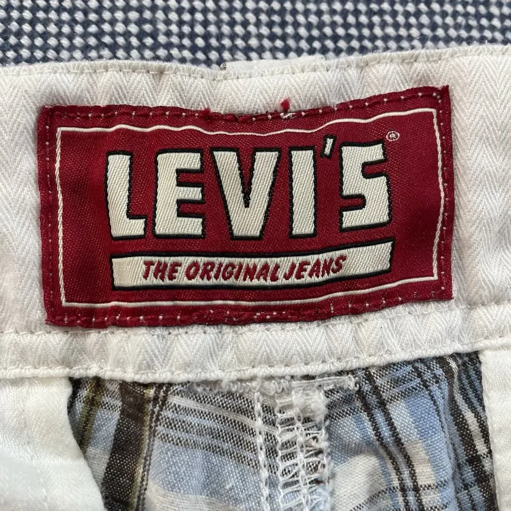 Levis‎ Seaside Shorts Men's 34 Plaid All Cotton White Tab Flat Front